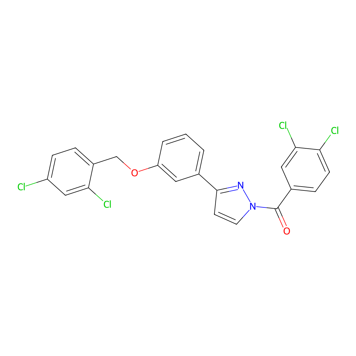 (3,4-Dichlorophenyl)-[3-[3-[(2,4-dichlorophenyl)methoxy]phenyl]pyrazol-1-yl]methanone molecular structure, CAS 477712-59-7
