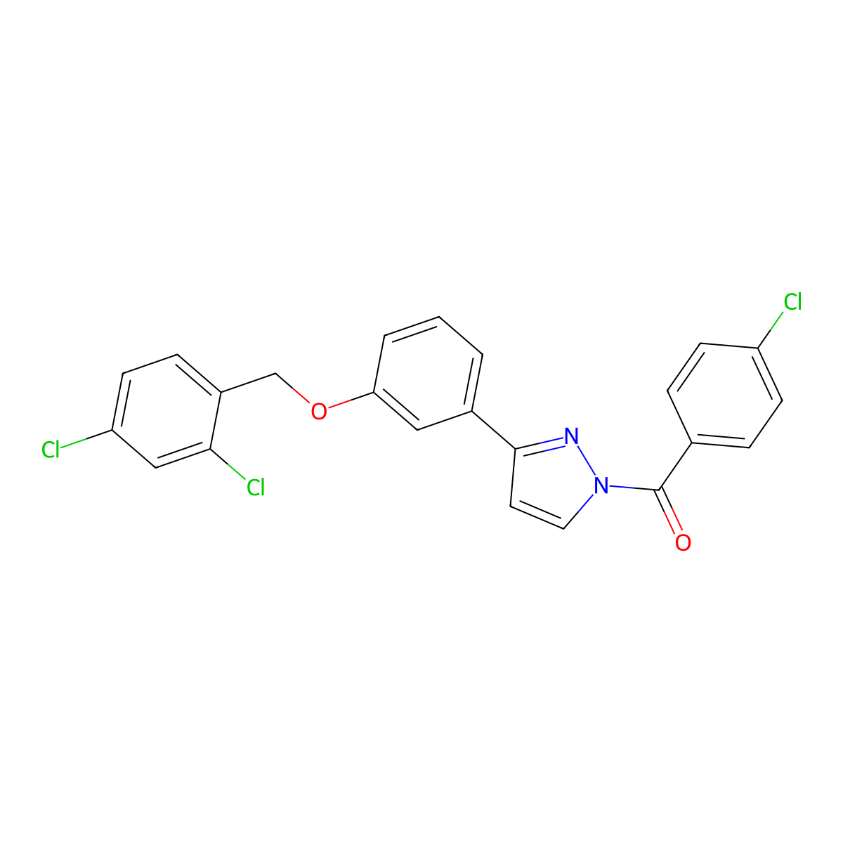 (4-Chlorophenyl)-[3-[3-[(2,4-dichlorophenyl)methoxy]phenyl]pyrazol-1-yl]methanone molecular structure, CAS 477712-61-1