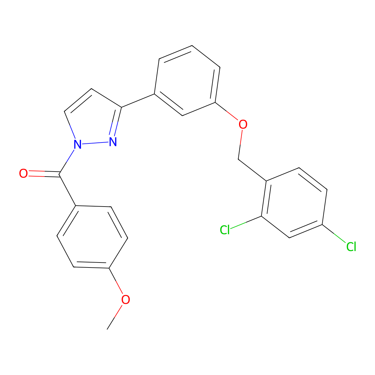 [3-[3-[(2,4-Dichlorophenyl)methoxy]phenyl]pyrazol-1-yl]-(4-methoxyphenyl)methanone molecular structure, CAS 477712-62-2