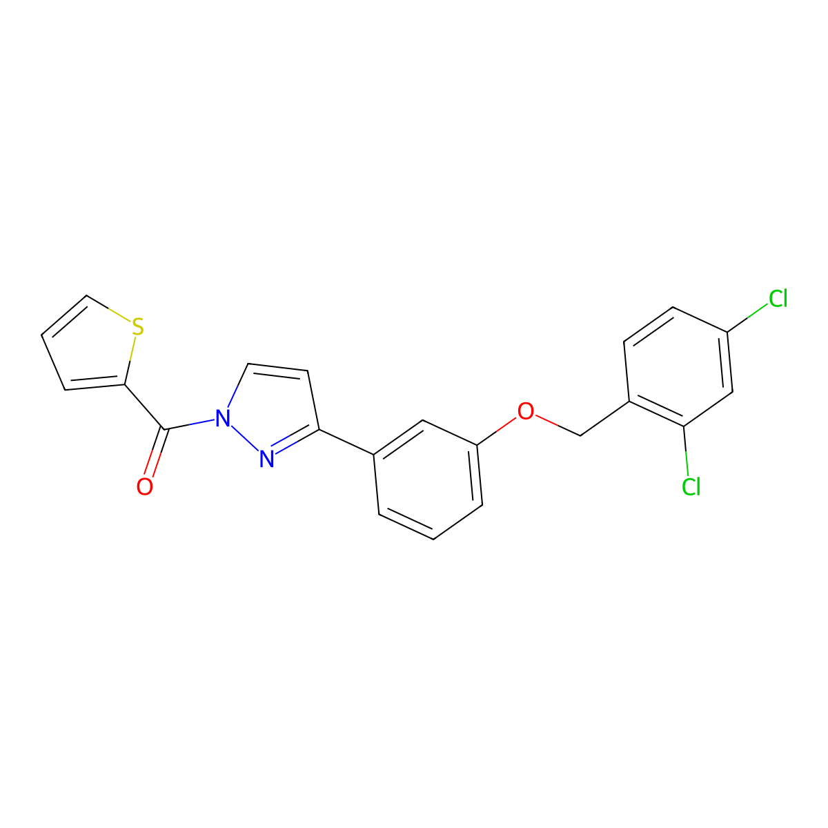 (3-{3-[(2,4-dichlorobenzyl)oxy]phenyl}-1H-pyrazol-1-yl)(2-thienyl)methanone molecular structure, CAS 477712-63-3