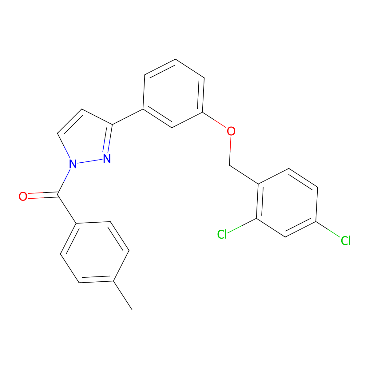 [3-[3-[(2,4-Dichlorophenyl)methoxy]phenyl]pyrazol-1-yl]-(4-methylphenyl)methanone molecular structure, CAS 477712-70-2