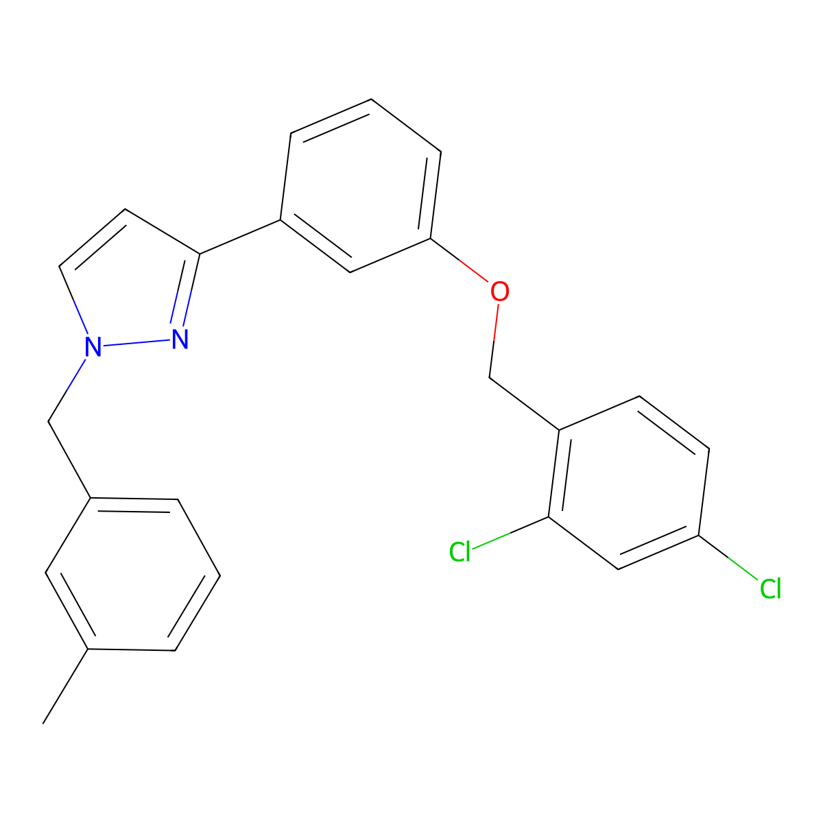 3-[3-[(2,4-Dichlorophenyl)methoxy]phenyl]-1-[(3-methylphenyl)methyl]pyrazole molecular structure, CAS 477712-79-1
