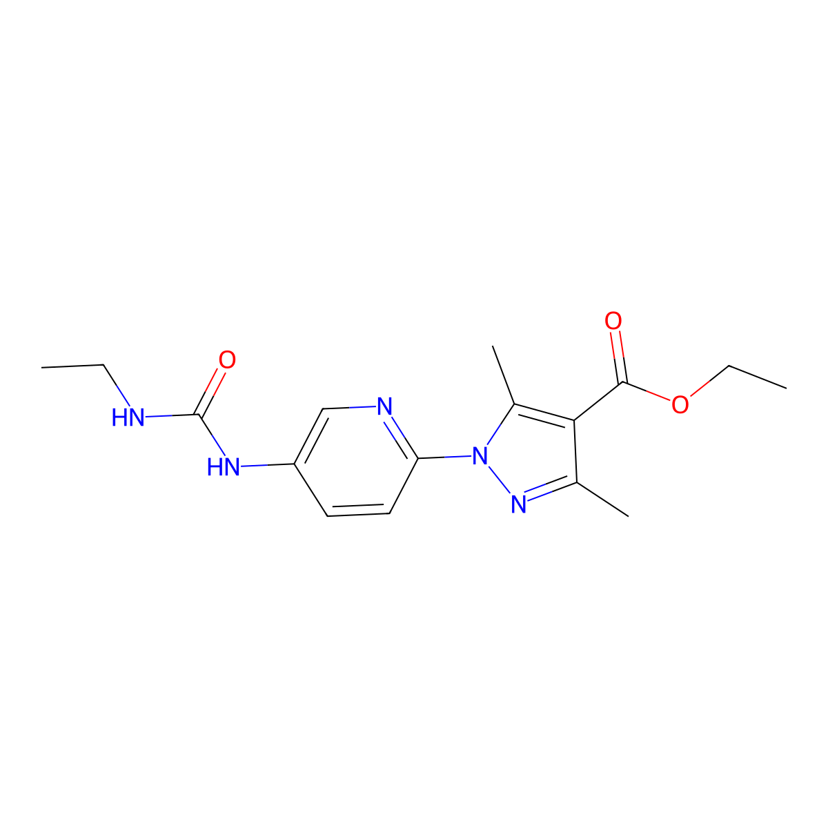 ethyl 1-(5-{[(ethylamino)carbonyl]amino}-2-pyridinyl)-3,5-dimethyl-1H-pyrazole-4-carboxylate molecular structure, CAS 477712-87-1