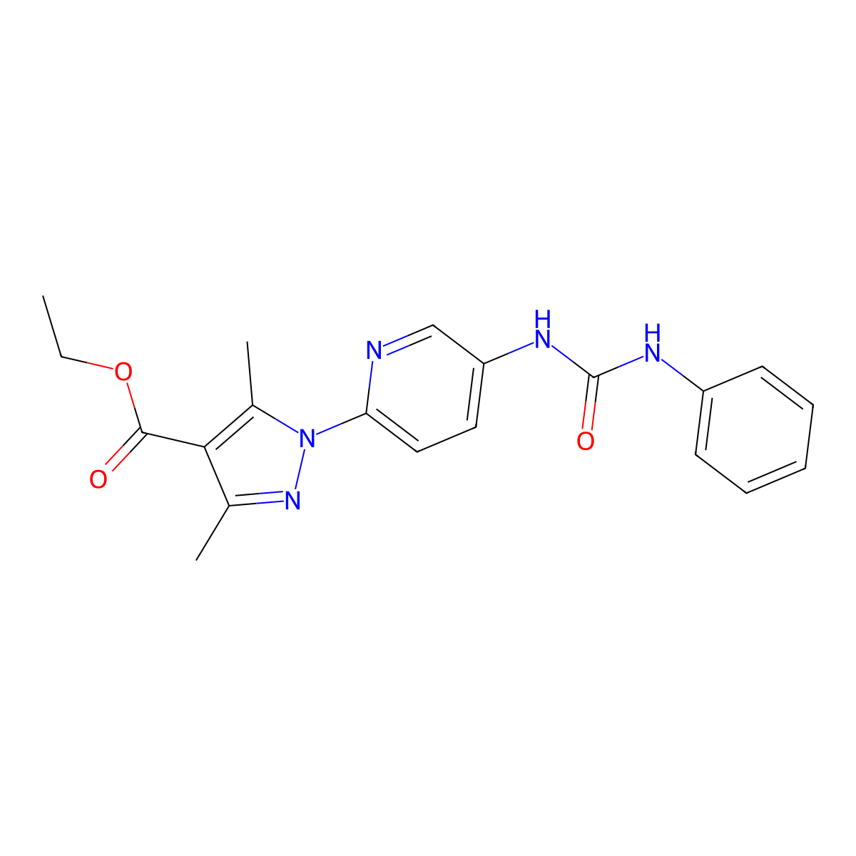 ethyl 1-{5-[(anilinocarbonyl)amino]-2-pyridinyl}-3,5-dimethyl-1H-pyrazole-4-carboxylate molecular structure, CAS 477712-89-3