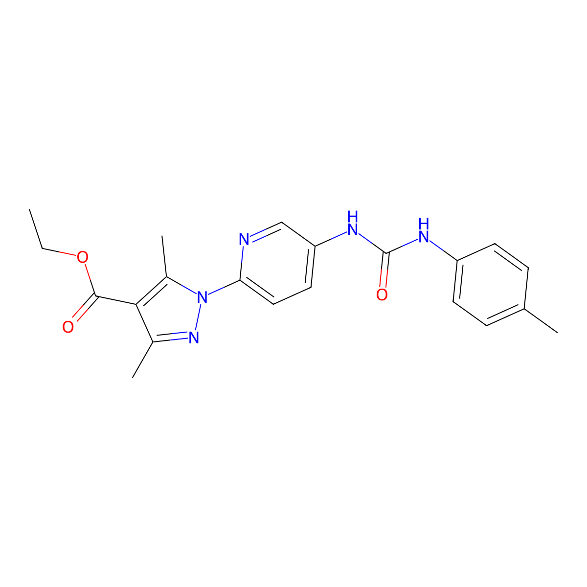 ethyl 3,5-dimethyl-1-{5-[(4-toluidinocarbonyl)amino]-2-pyridinyl}-1H-pyrazole-4-carboxylate molecular structure, CAS 477712-91-7