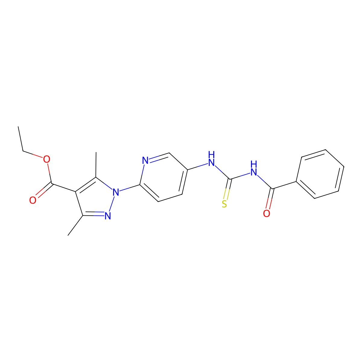 ethyl 1-(5-{[(benzoylamino)carbothioyl]amino}-2-pyridinyl)-3,5-dimethyl-1H-pyrazole-4-carboxylate molecular structure, CAS 477712-93-9