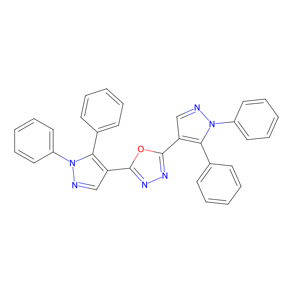 2,5-Bis(1,5-diphenylpyrazol-4-yl)-1,3,4-oxadiazole molecular structure, CAS 477713-03-4
