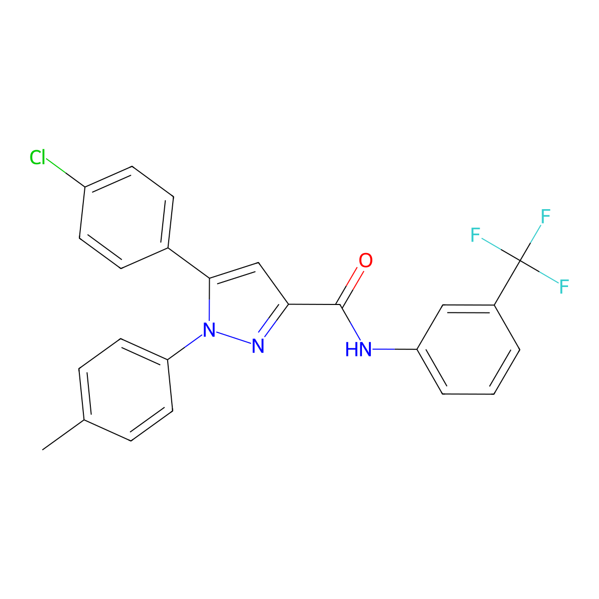 5-(4-chlorophenyl)-1-(4-methylphenyl)-N-[3-(trifluoromethyl)phenyl]-1H-pyrazole-3-carboxamide molecular structure, CAS 477713-24-9