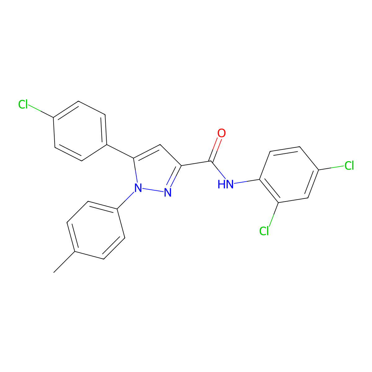 5-(4-chlorophenyl)-N-(2,4-dichlorophenyl)-1-(4-methylphenyl)-1H-pyrazole-3-carboxamide molecular structure, CAS 477713-25-0