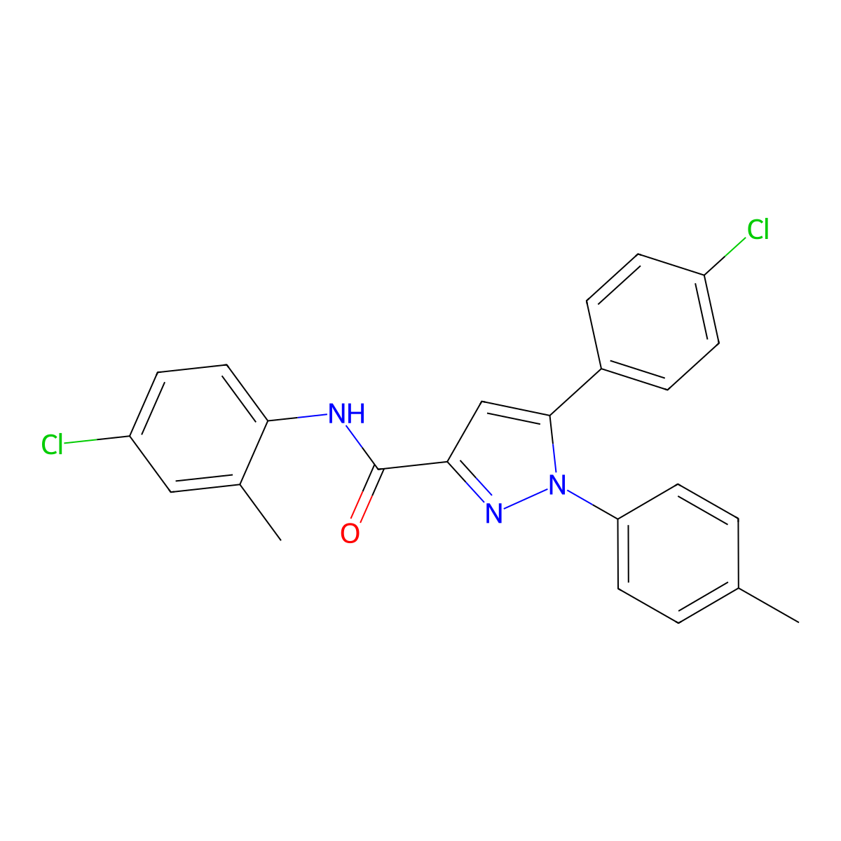 N-(4-chloro-2-methylphenyl)-5-(4-chlorophenyl)-1-(4-methylphenyl)-1H-pyrazole-3-carboxamide molecular structure, CAS 477713-26-1