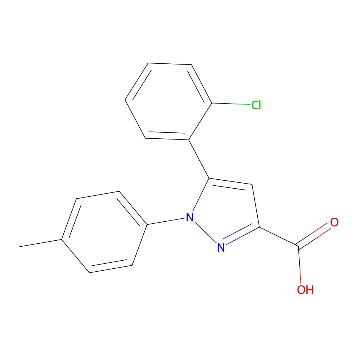 5-(2-chlorophenyl)-1-(4-methylphenyl)-1H-pyrazole-3-carboxylic acid molecular structure, CAS 477713-28-3