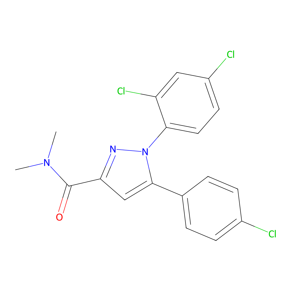 5-(4-chlorophenyl)-1-(2,4-dichlorophenyl)-N,N-dimethyl-1H-pyrazole-3-carboxamide molecular structure, CAS 477713-34-1