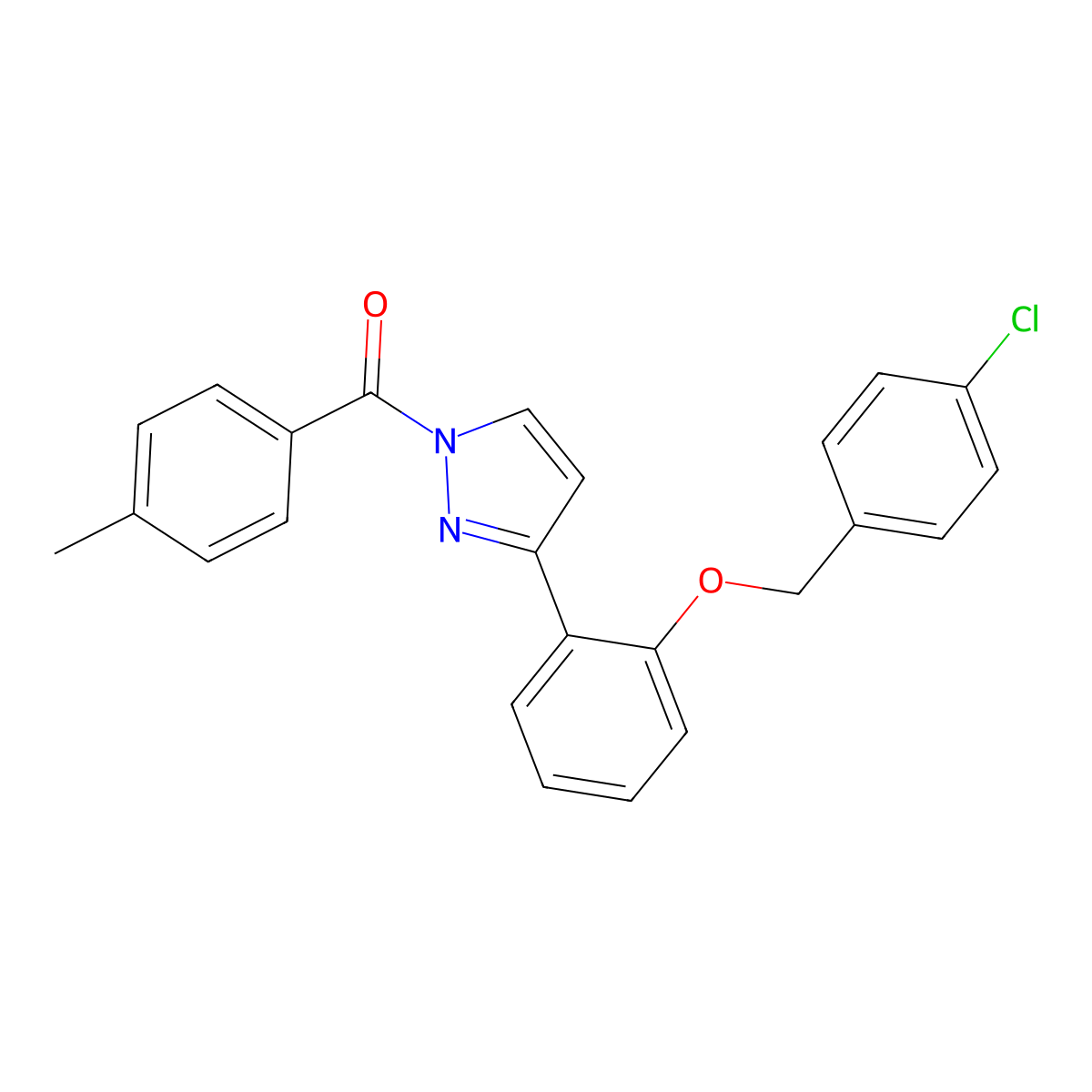 [3-[2-[(4-Chlorophenyl)methoxy]phenyl]pyrazol-1-yl]-(4-methylphenyl)methanone molecular structure, CAS 477713-37-4