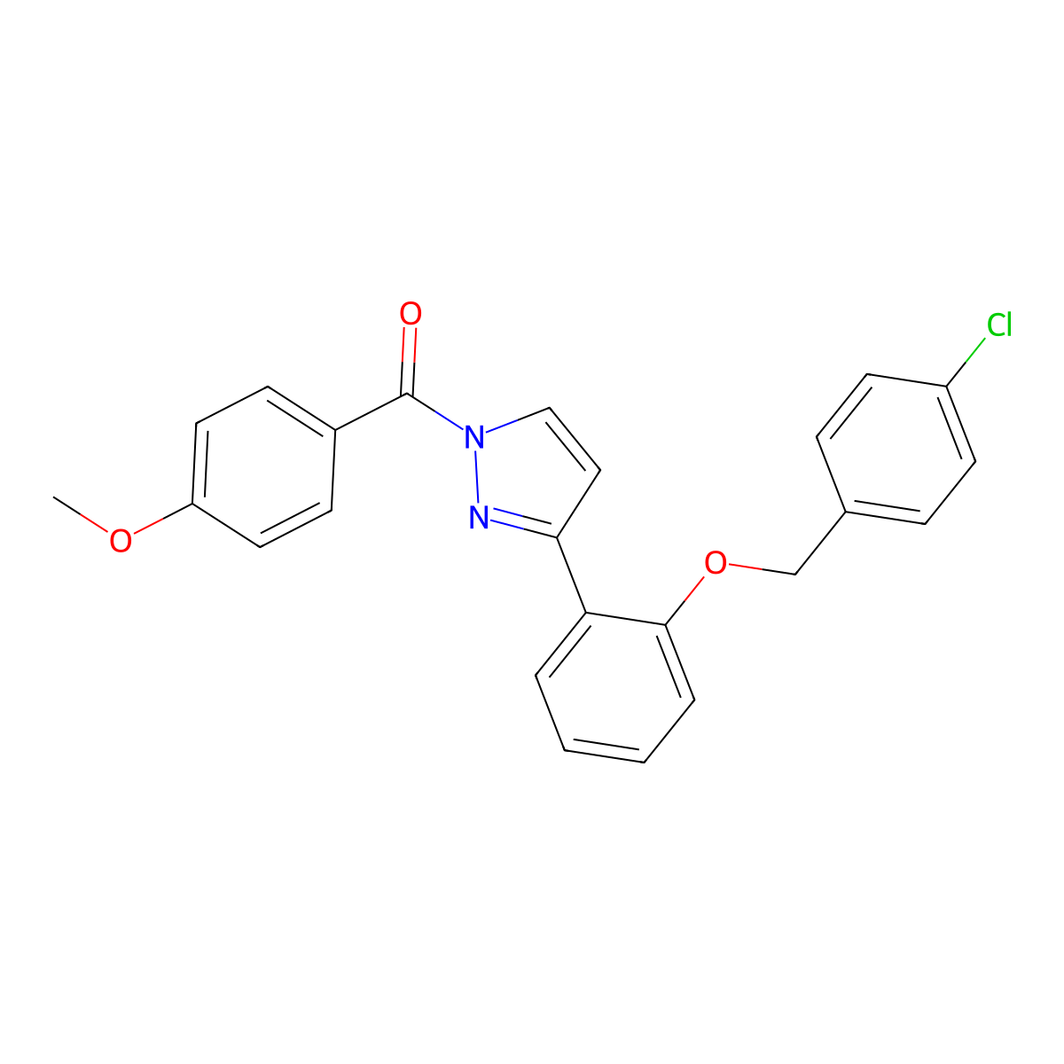 [3-[2-[(4-Chlorophenyl)methoxy]phenyl]pyrazol-1-yl]-(4-methoxyphenyl)methanone molecular structure, CAS 477713-40-9