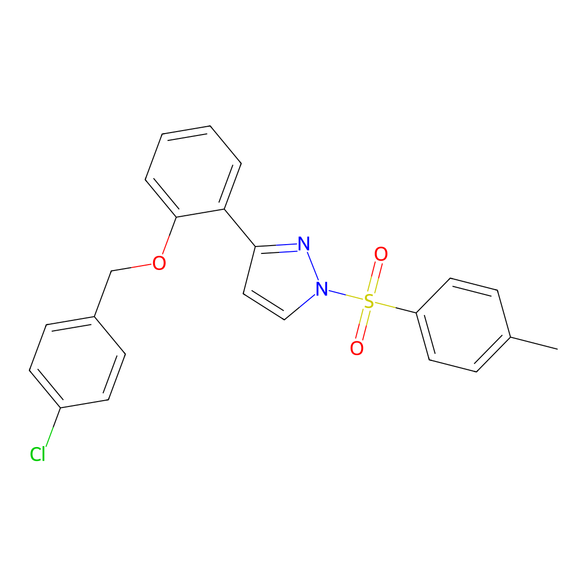 3-{2-[(4-chlorobenzyl)oxy]phenyl}-1-[(4-methylphenyl)sulfonyl]-1H-pyrazole molecular structure, CAS 477713-44-3