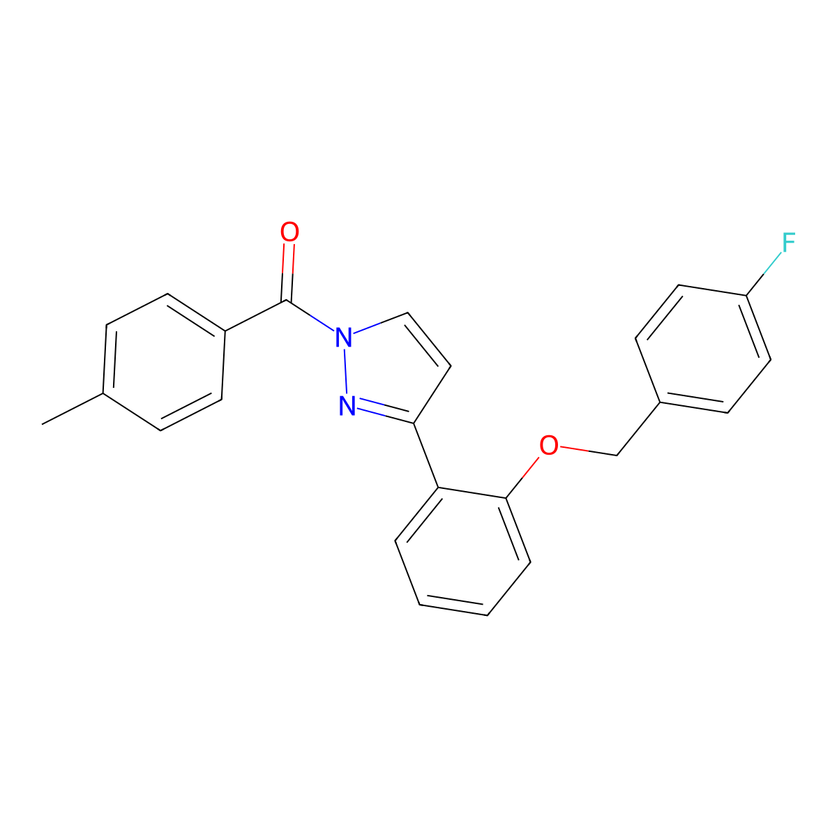 (3-{2-[(4-fluorobenzyl)oxy]phenyl}-1H-pyrazol-1-yl)(4-methylphenyl)methanone molecular structure, CAS 477713-46-5