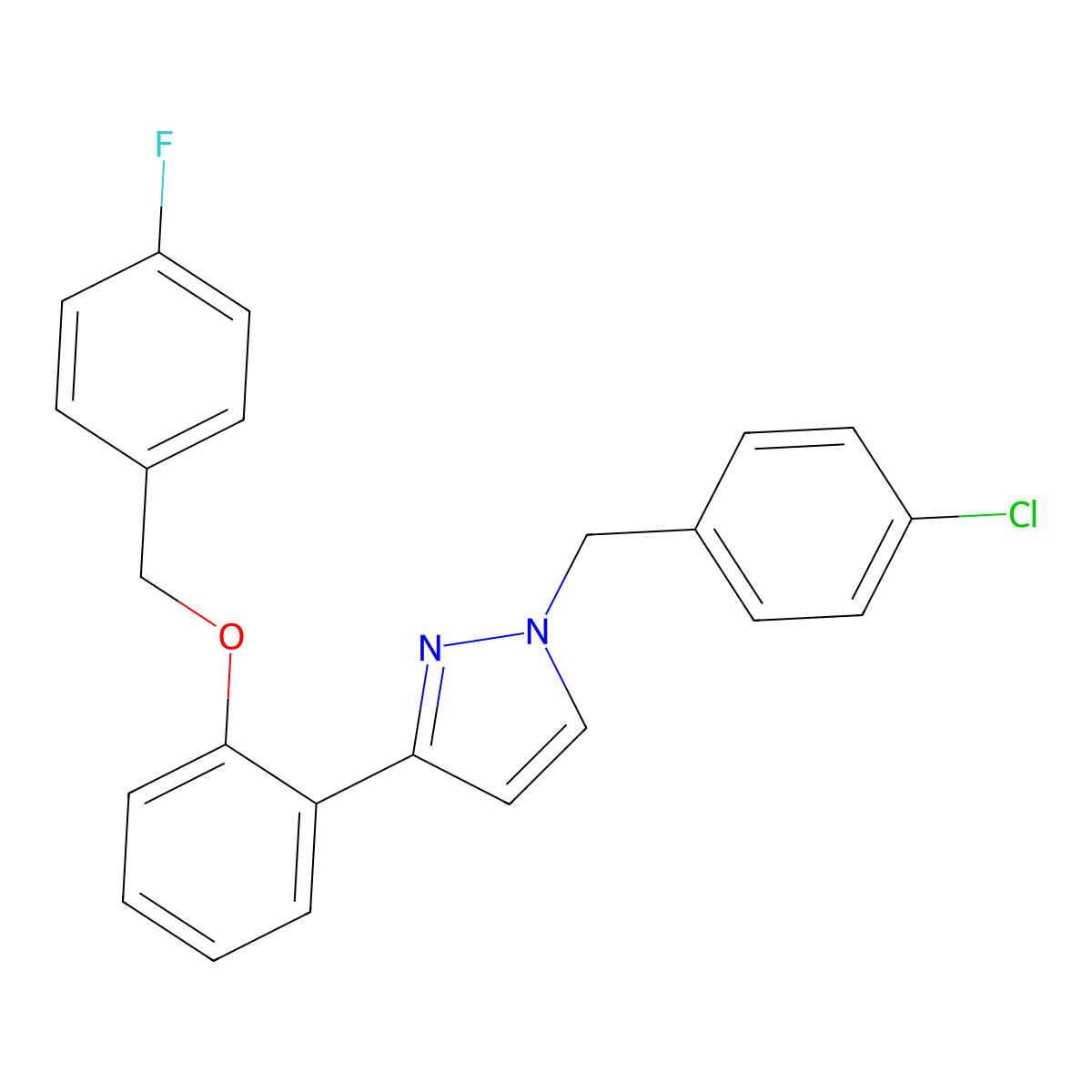 1-(4-chlorobenzyl)-3-{2-[(4-fluorobenzyl)oxy]phenyl}-1H-pyrazole molecular structure, CAS 477713-50-1