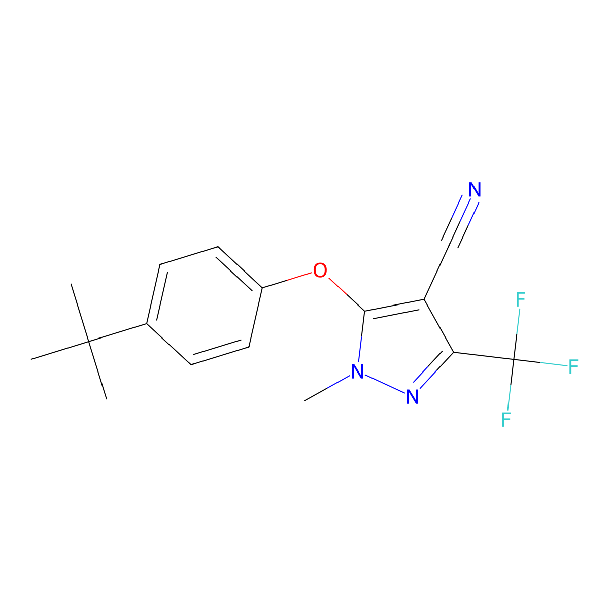 5-[4-(tert-butyl)phenoxy]-1-methyl-3-(trifluoromethyl)-1H-pyrazole-4-carbonitrile molecular structure, CAS 477713-59-0