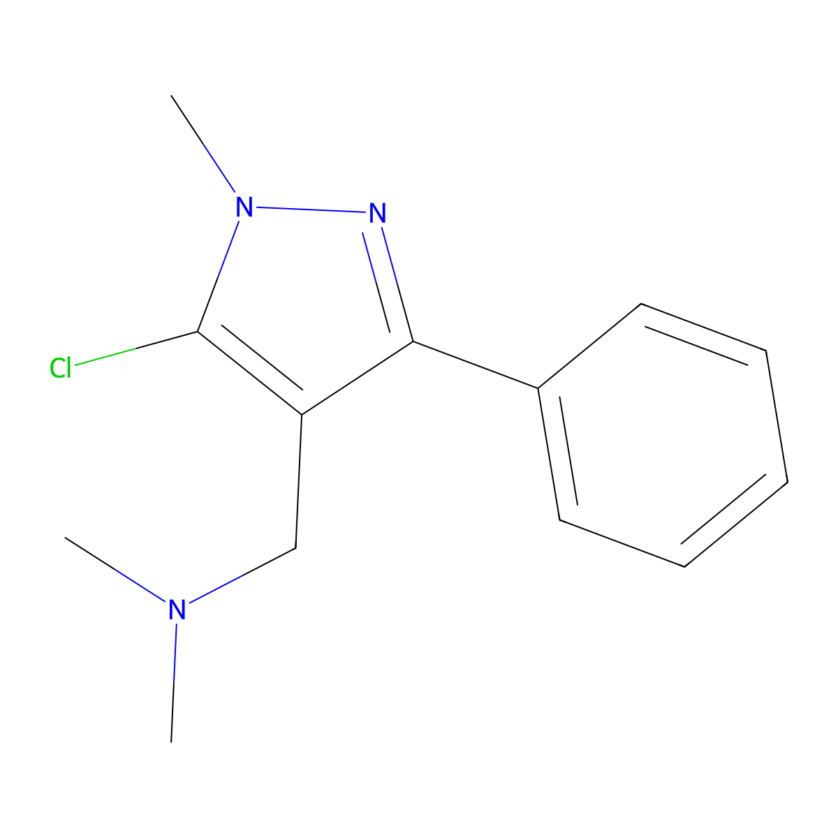 (5-chloro-1-methyl-3-phenyl-1H-pyrazol-4-yl)-N,N-dimethylmethanamine molecular structure, CAS 477713-68-1