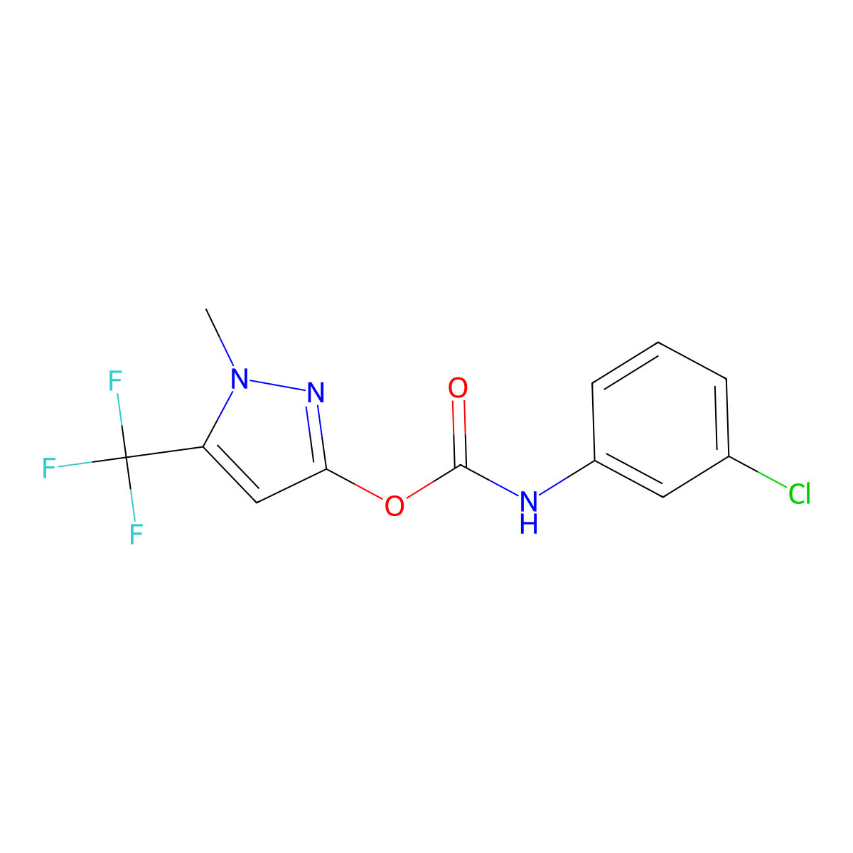 1-methyl-5-(trifluoromethyl)-1H-pyrazol-3-yl N-(3-chlorophenyl)carbamate molecular structure, CAS 477713-69-2