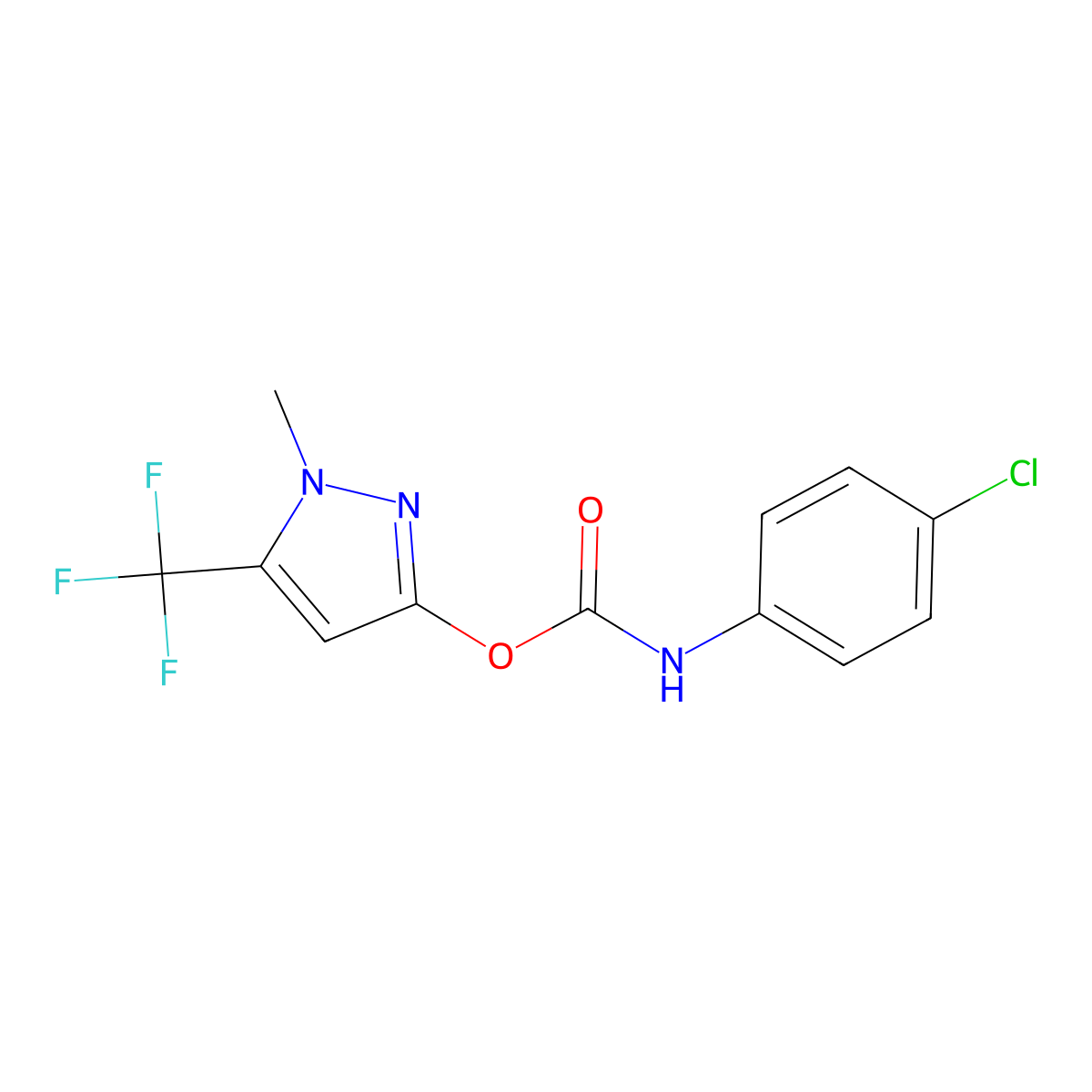 1-methyl-5-(trifluoromethyl)-1H-pyrazol-3-yl N-(4-chlorophenyl)carbamate molecular structure, CAS 477713-70-5