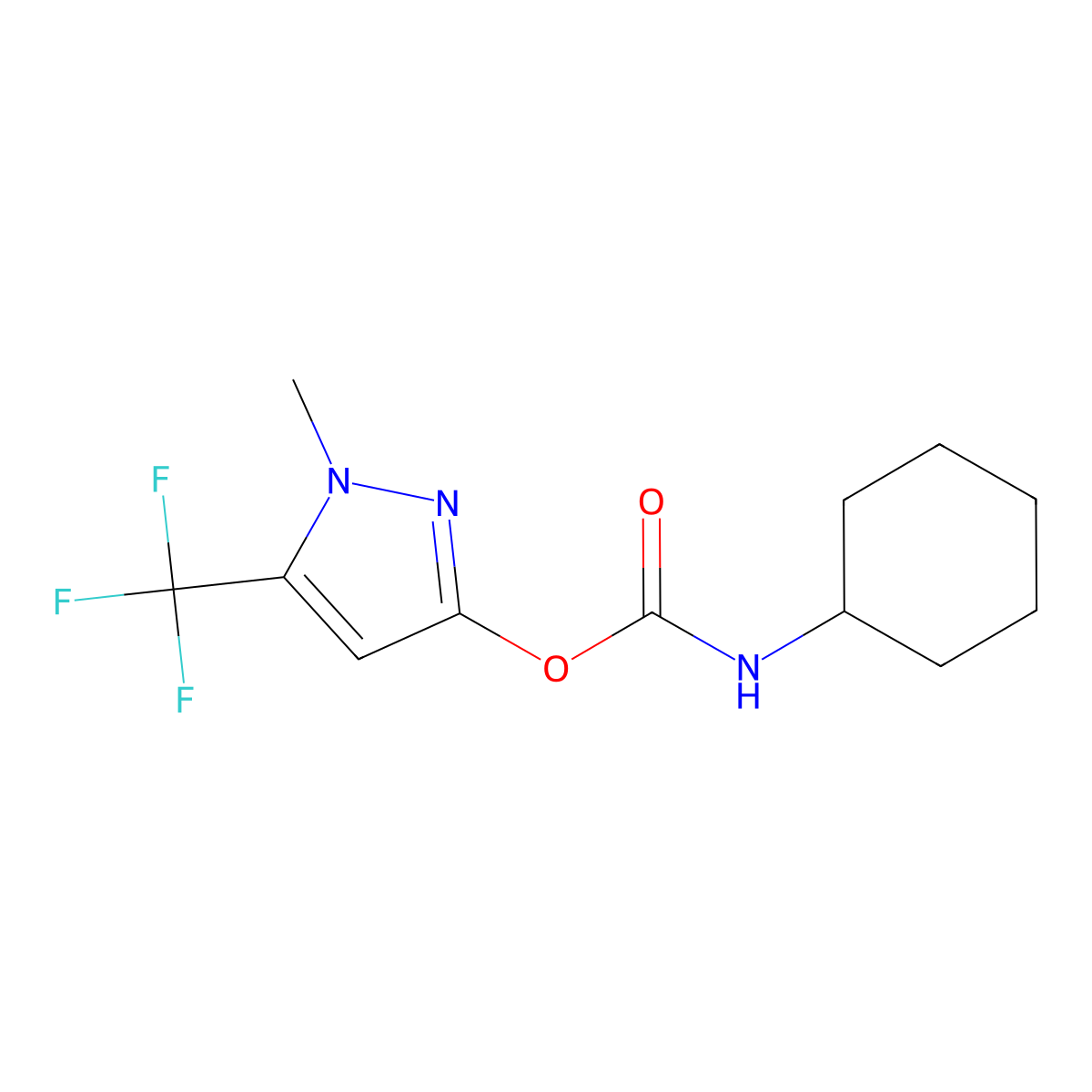 1-methyl-5-(trifluoromethyl)-1H-pyrazol-3-yl N-cyclohexylcarbamate molecular structure, CAS 477713-71-6