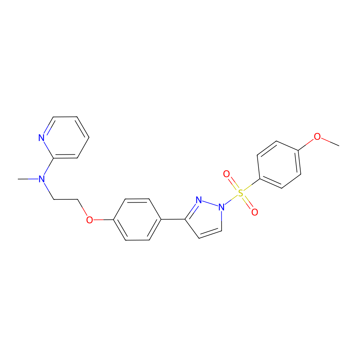 N-[2-(4-{1-[(4-methoxyphenyl)sulfonyl]-1H-pyrazol-3-yl}phenoxy)ethyl]-N-methyl-2-pyridinamine molecular structure, CAS 477713-82-9