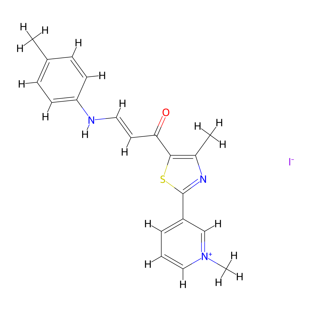 1-methyl-3-{4-methyl-5-[(E)-3-(4-toluidino)-2-propenoyl]-1,3-thiazol-2-yl}pyridinium iodide molecular structure, CAS 477713-87-4