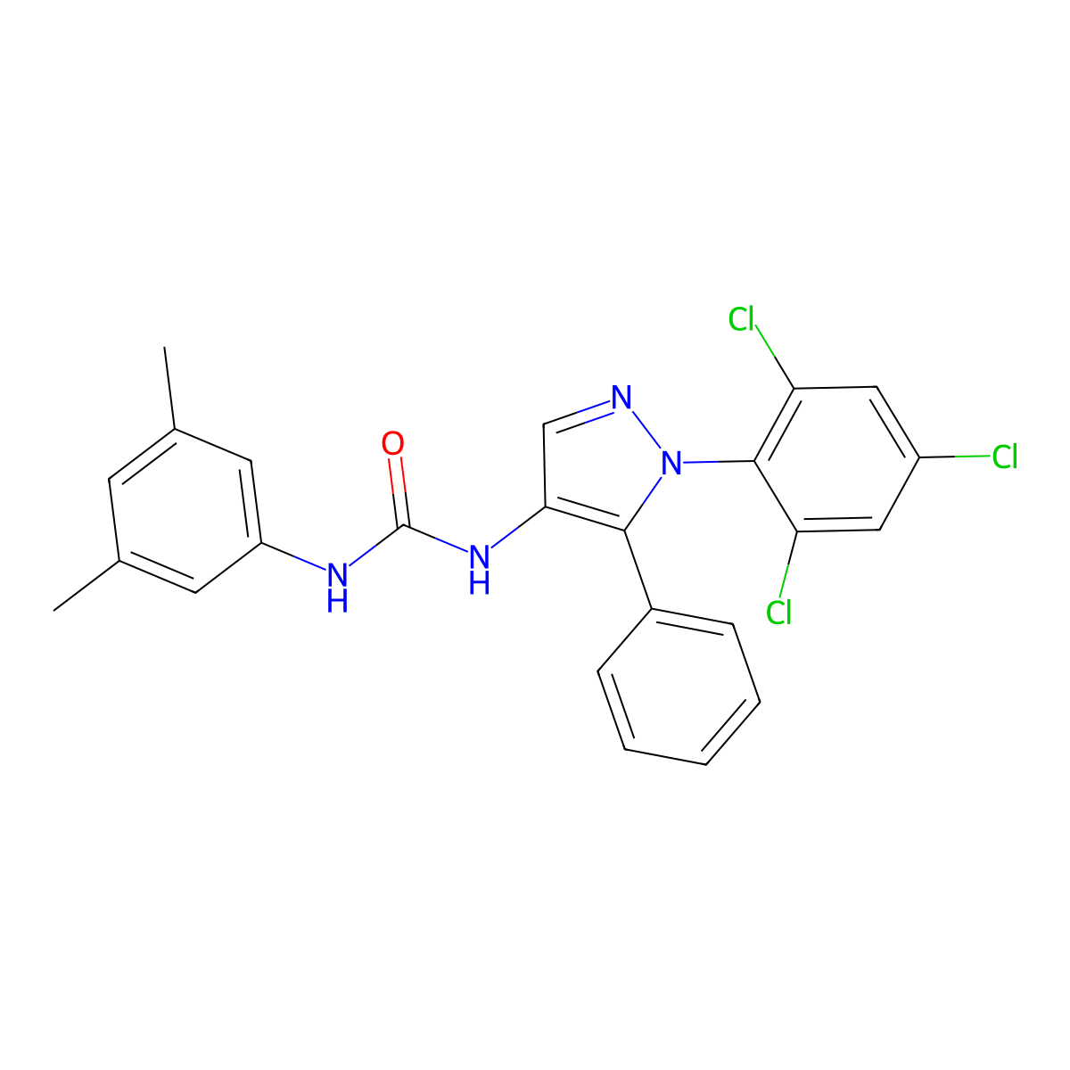 N-(3,5-dimethylphenyl)-N'-[5-phenyl-1-(2,4,6-trichlorophenyl)-1H-pyrazol-4-yl]urea molecular structure, CAS 477713-90-9