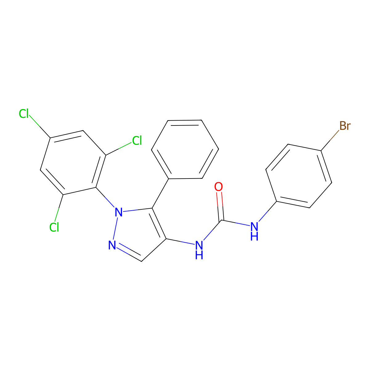 N-(4-bromophenyl)-N'-[5-phenyl-1-(2,4,6-trichlorophenyl)-1H-pyrazol-4-yl]urea molecular structure, CAS 477713-91-0