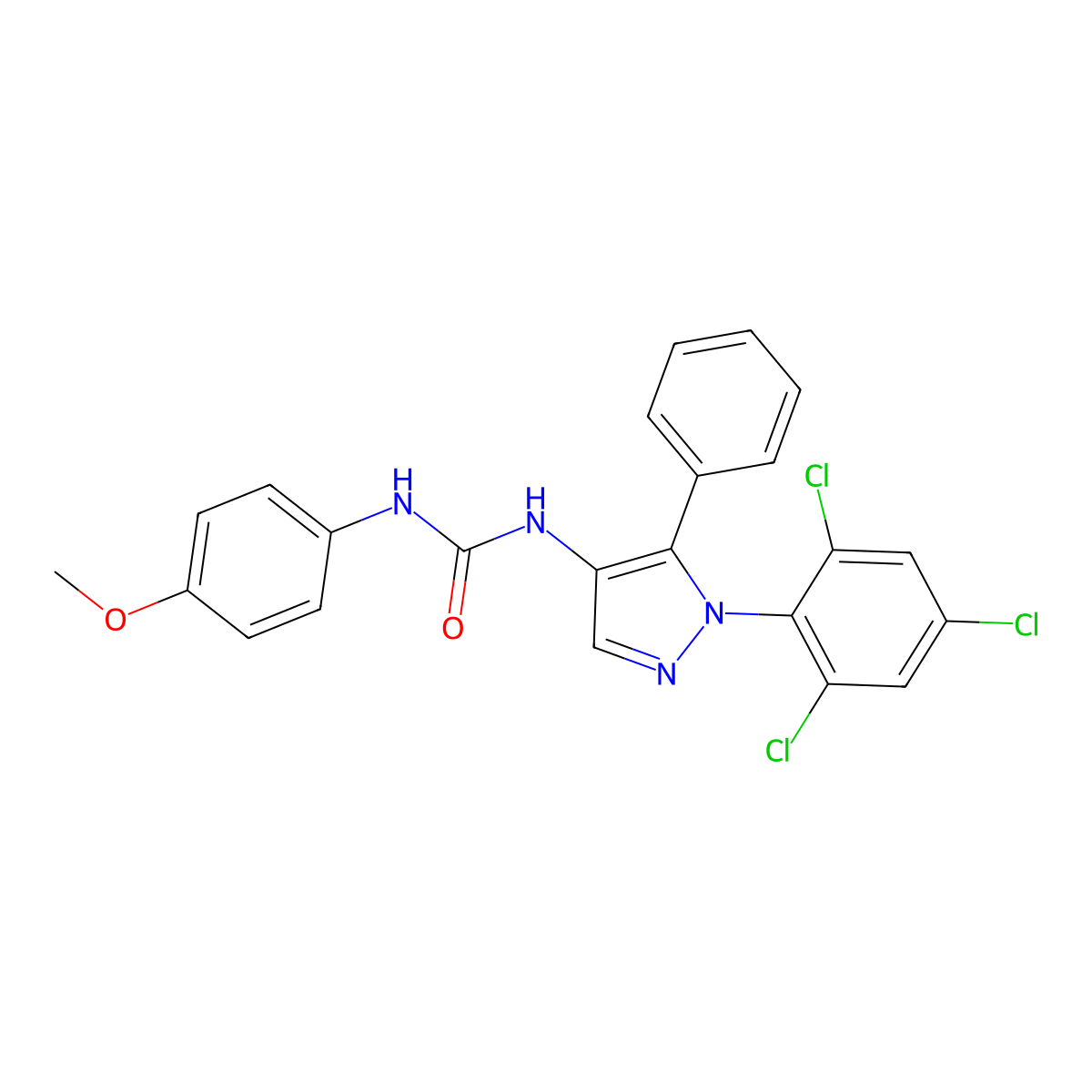 N-(4-methoxyphenyl)-N'-[5-phenyl-1-(2,4,6-trichlorophenyl)-1H-pyrazol-4-yl]urea molecular structure, CAS 477713-92-1