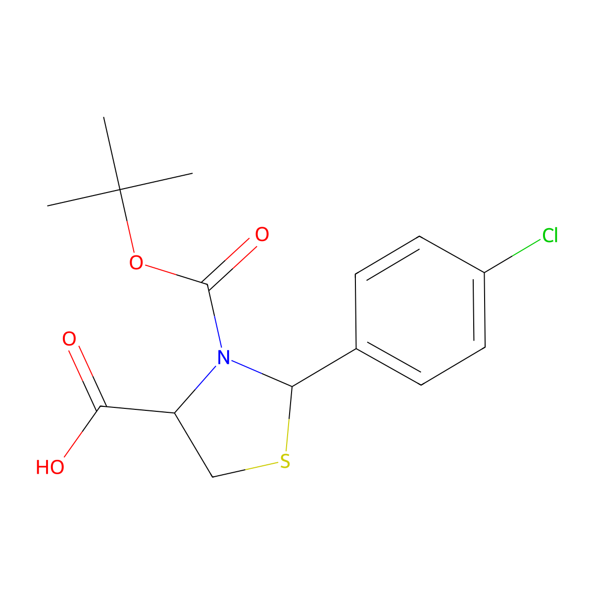 3-(Tert-butoxycarbonyl)-2-(4-chlorophenyl)-1,3-thiazolane-4-carboxylic acid molecular structure, CAS 477721-87-2