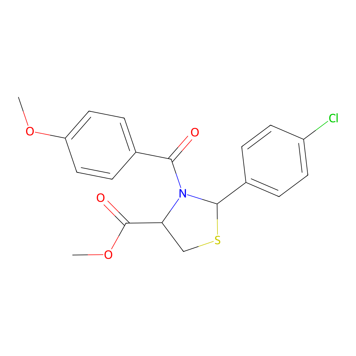 Methyl 2-(4-chlorophenyl)-3-(4-methoxybenzoyl)-1,3-thiazolane-4-carboxylate molecular structure, CAS 477725-42-1