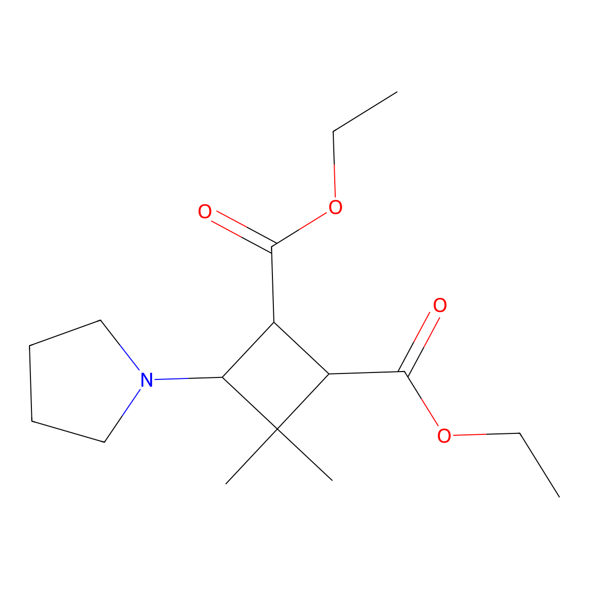 Diethyl 3,3-dimethyl-4-(1-pyrrolidinyl)-1,2-cyclobutanedicarboxylate molecular structure, CAS 477725-46-5