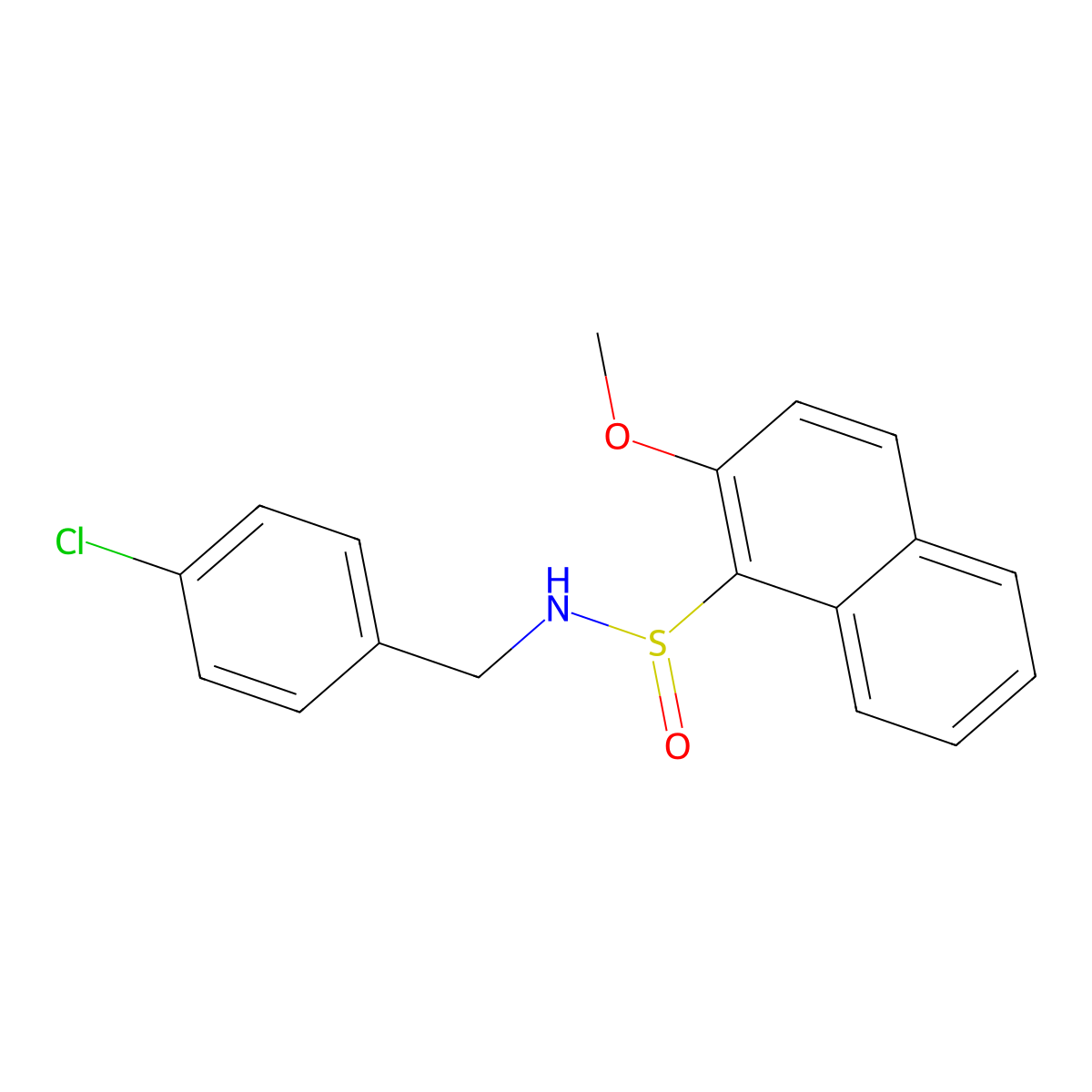 N-[(4-chlorophenyl)methyl]-2-methoxynaphthalene-1-sulfinamide molecular structure, CAS 477762-12-2