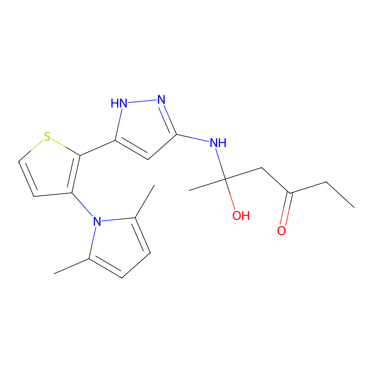 5-({3-[3-(2,5-dimethyl-1H-pyrrol-1-yl)-2-thienyl]-1H-pyrazol-5-yl}amino)-5-hydroxy-3-hexanone molecular structure, CAS 477762-16-6