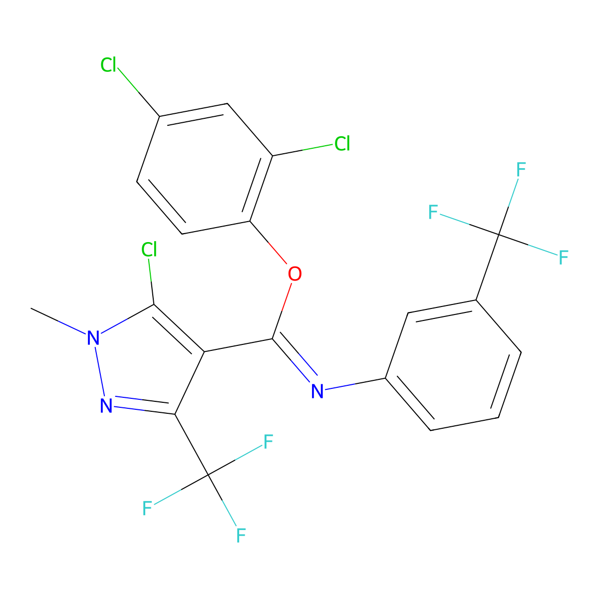 2,4-dichlorophenyl 5-chloro-1-methyl-3-(trifluoromethyl)-N-[3-(trifluoromethyl)phenyl]-1H-pyrazole-4-carboximidoate molecular structure, CAS 477762-27-9