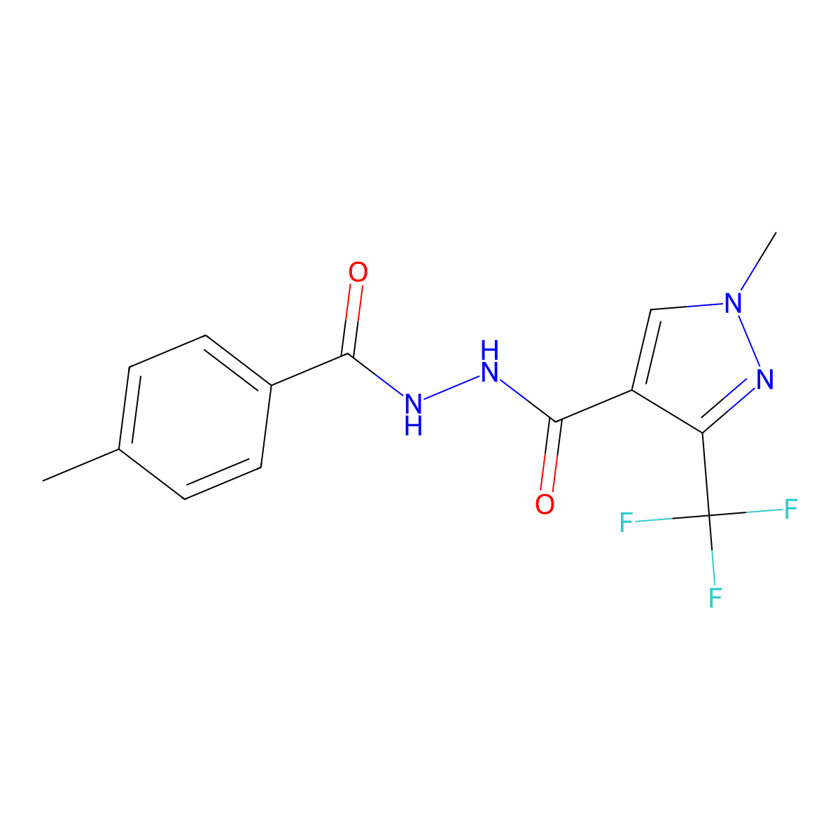 1-methyl-N'-(4-methylbenzoyl)-3-(trifluoromethyl)-1H-pyrazole-4-carbohydrazide molecular structure, CAS 477762-32-6