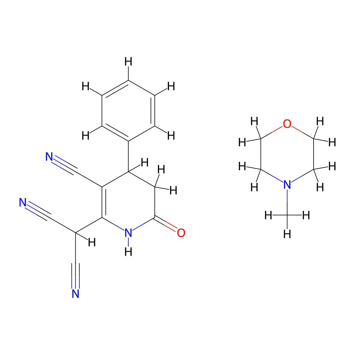 2-(5-Cyano-2-oxo-4-phenyl-3,4-dihydro-1H-pyridin-6-yl)propanedinitrile;4-methylmorpholine molecular structure, CAS 477762-37-1