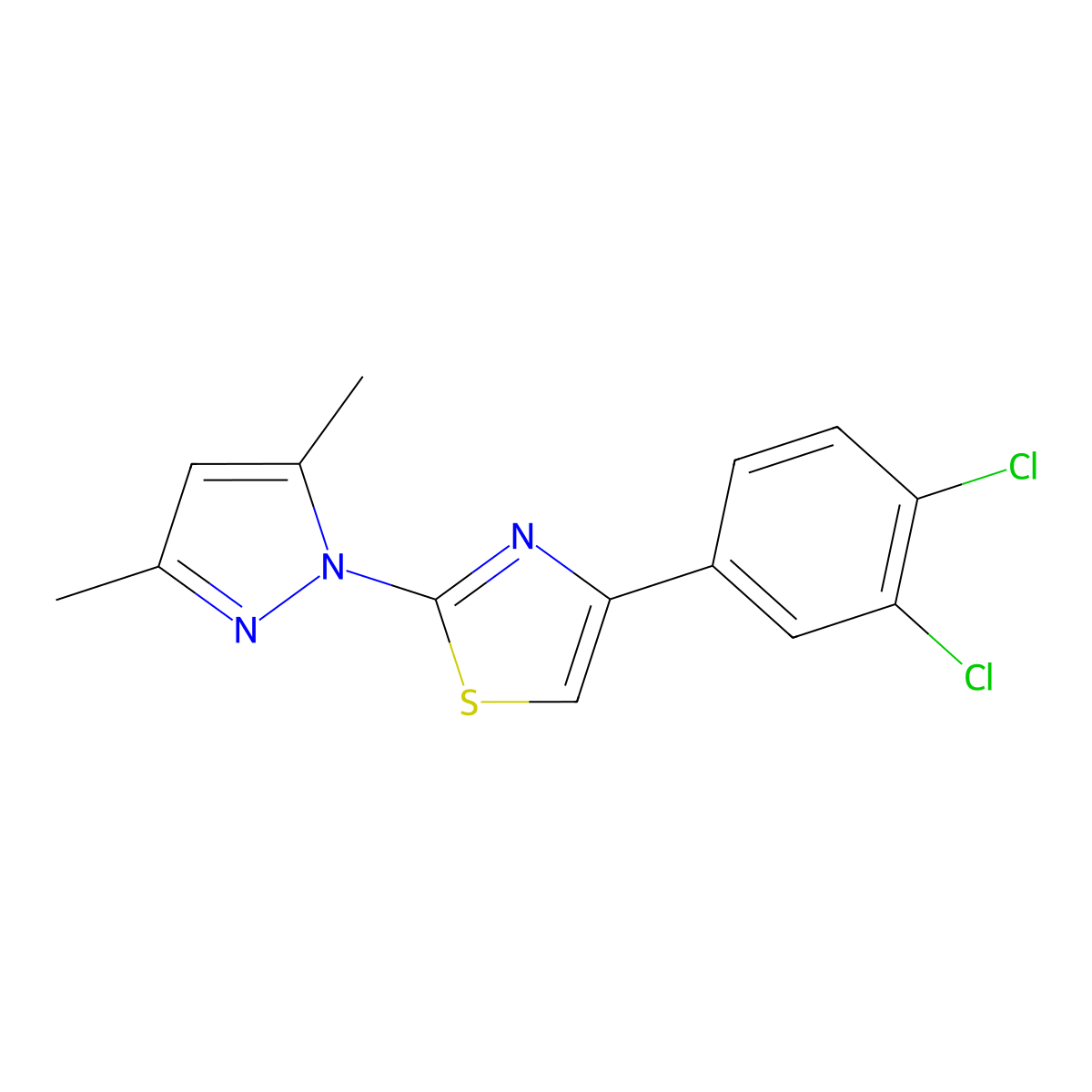 4-(3,4-dichlorophenyl)-2-(3,5-dimethyl-1H-pyrazol-1-yl)-1,3-thiazole molecular structure, CAS 477762-46-2