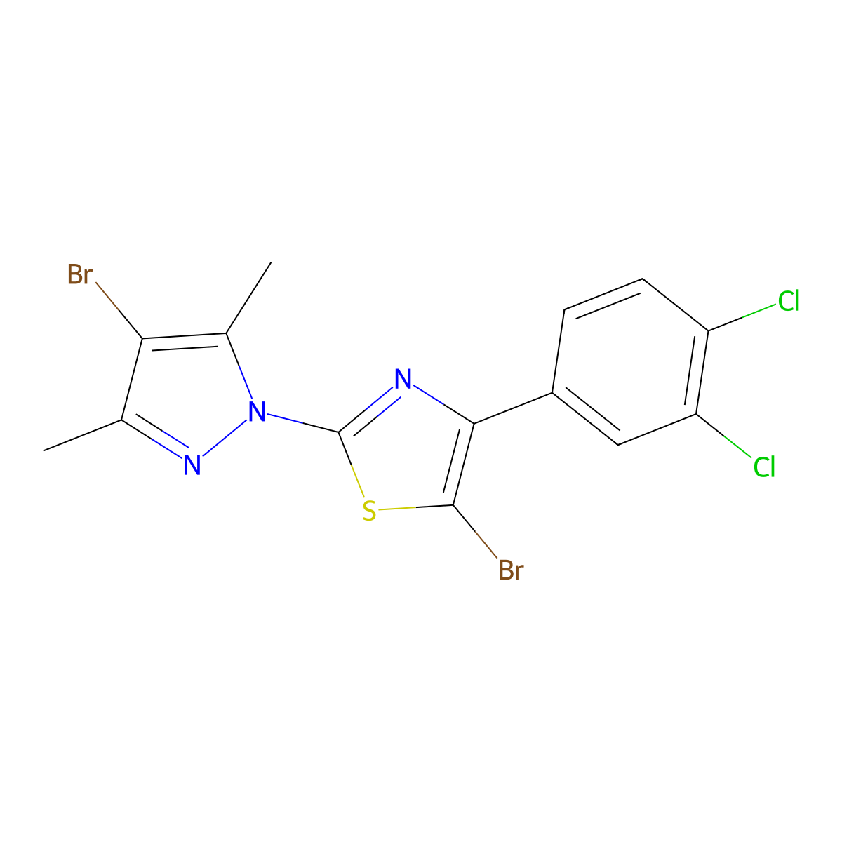 5-bromo-2-(4-bromo-3,5-dimethyl-1H-pyrazol-1-yl)-4-(3,4-dichlorophenyl)-1,3-thiazole molecular structure, CAS 477762-47-3