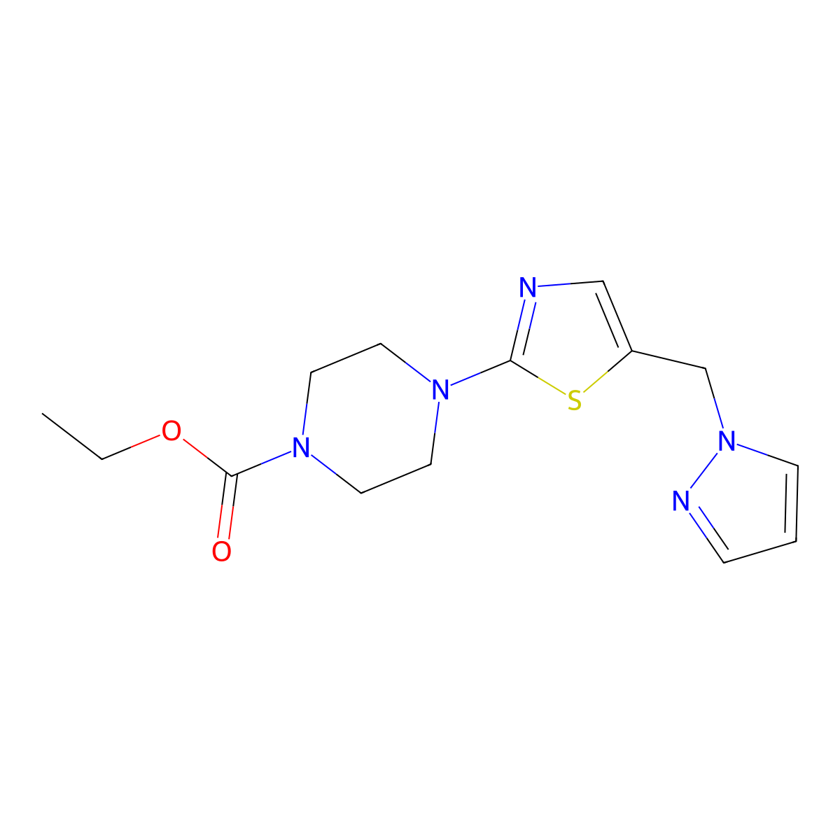 Ethyl 4-[5-(pyrazol-1-ylmethyl)-1,3-thiazol-2-yl]piperazine-1-carboxylate molecular structure, CAS 477762-50-8