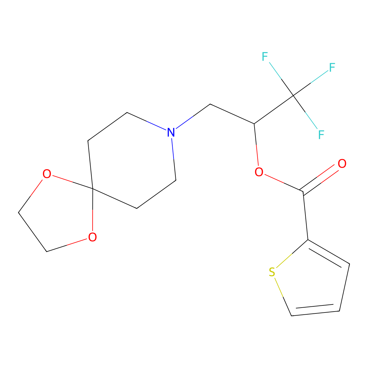 (1R)-1-(1,4-dioxa-8-azaspiro[4.5]dec-8-ylmethyl)-2,2,2-trifluoroethyl 2-thiophenecarboxylate molecular structure, CAS 477762-57-5