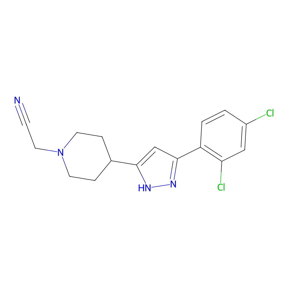 2-{4-[5-(2,4-dichlorophenyl)-1H-pyrazol-3-yl]piperidino}acetonitrile molecular structure, CAS 477762-63-3