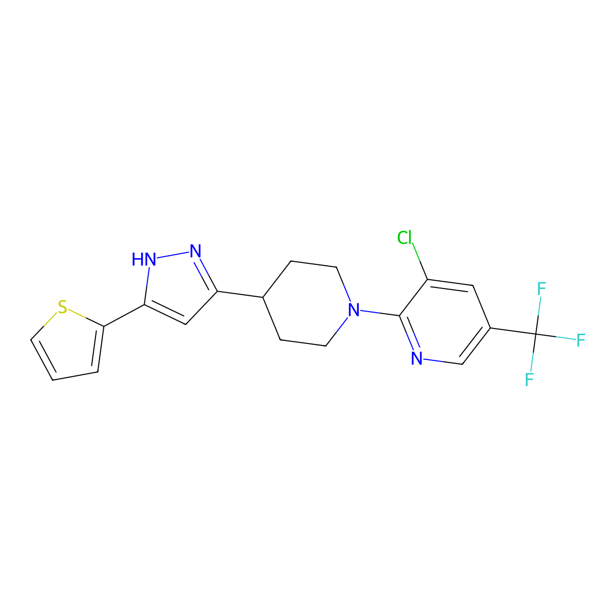 3-chloro-2-{4-[5-(2-thienyl)-1H-pyrazol-3-yl]piperidino}-5-(trifluoromethyl)pyridine molecular structure, CAS 477762-67-7