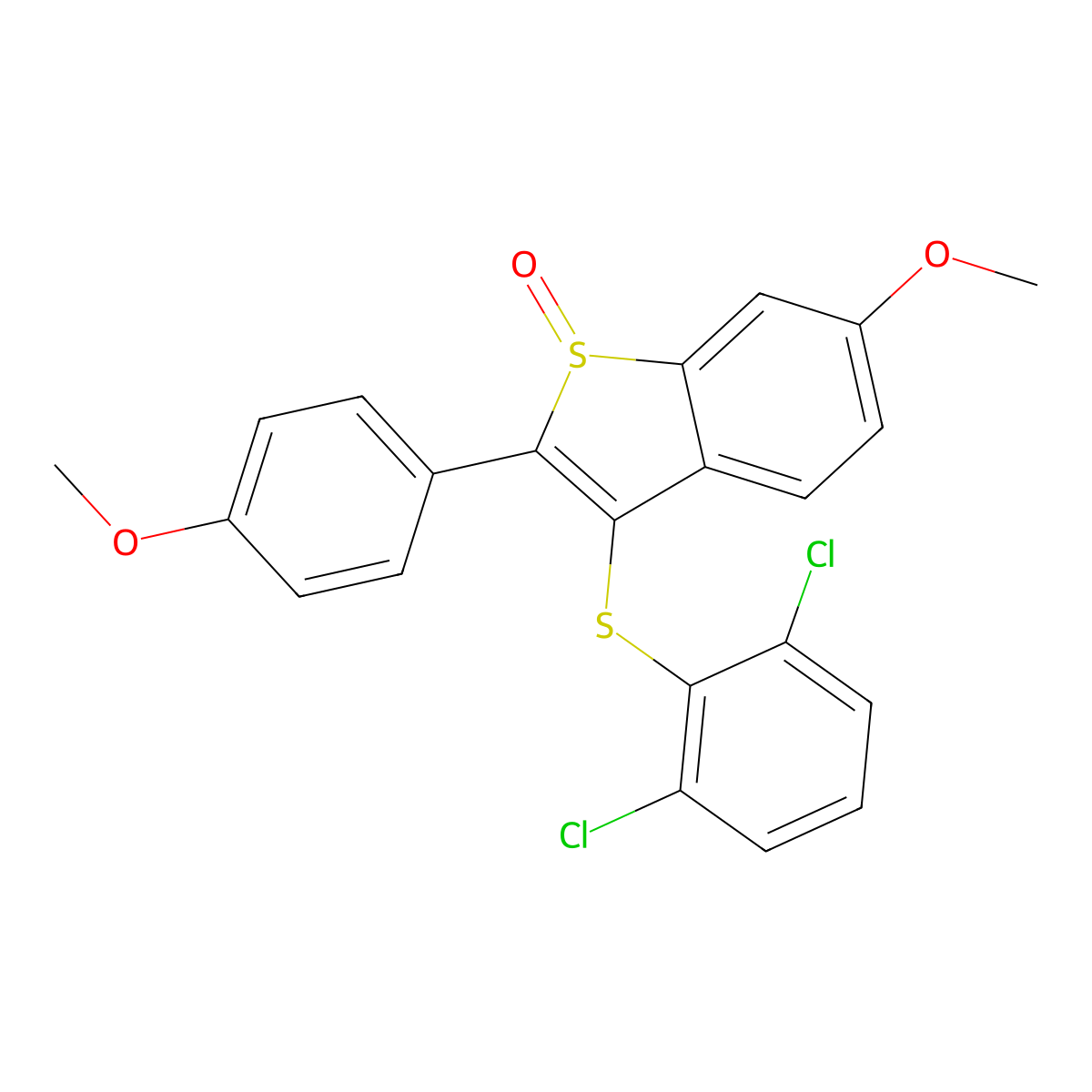 3-[(2,6-dichlorophenyl)sulfanyl]-6-methoxy-2-(4-methoxyphenyl)-1H-1-benzothiophen-1-one molecular structure, CAS 477762-70-2
