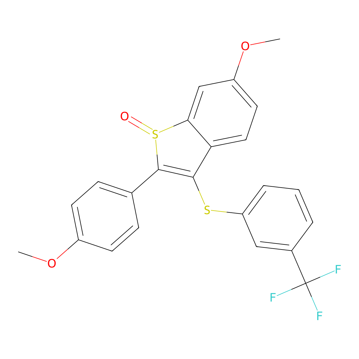 6-methoxy-2-(4-methoxyphenyl)-3-{[3-(trifluoromethyl)phenyl]sulfanyl}-1H-1-benzothiophen-1-one molecular structure, CAS 477762-73-5