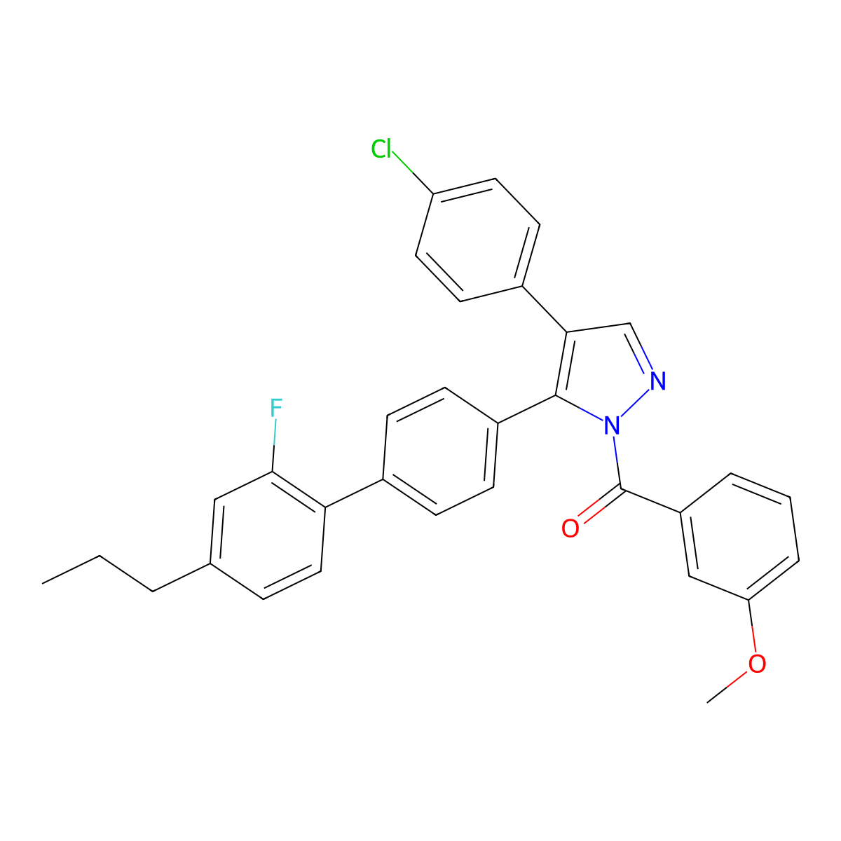 [4-(4-chlorophenyl)-5-(2'-fluoro-4'-propyl[1,1'-biphenyl]-4-yl)-1H-pyrazol-1-yl](3-methoxyphenyl)methanone molecular structure, CAS 477762-84-8