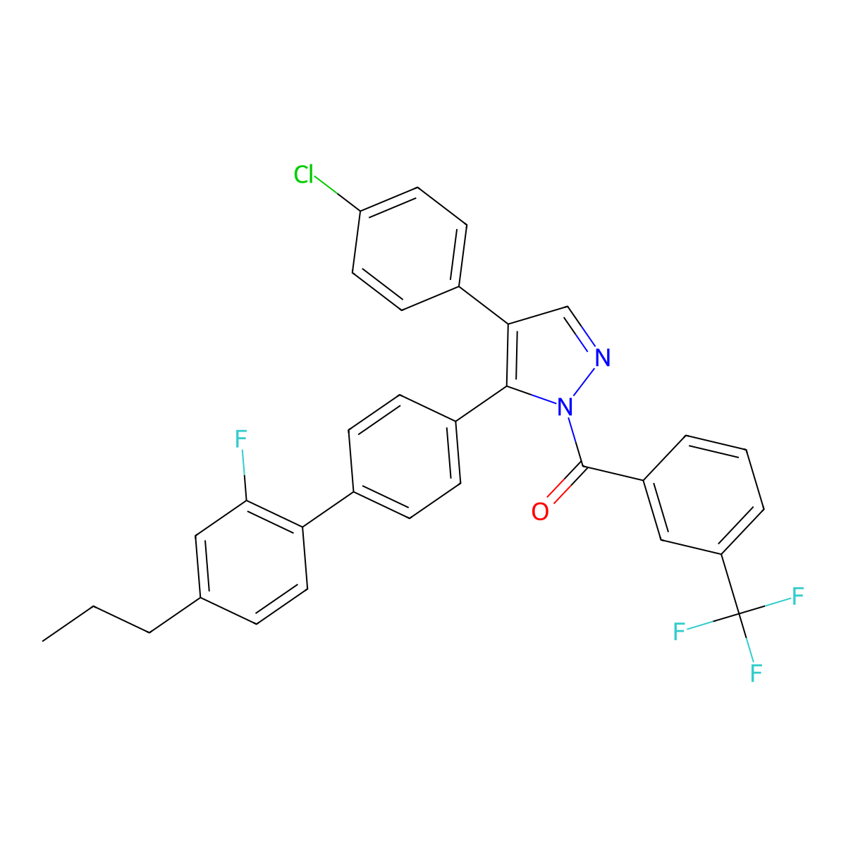 [4-(4-chlorophenyl)-5-(2'-fluoro-4'-propyl[1,1'-biphenyl]-4-yl)-1H-pyrazol-1-yl][3-(trifluoromethyl)phenyl]methanone molecular structure, CAS 477762-87-1