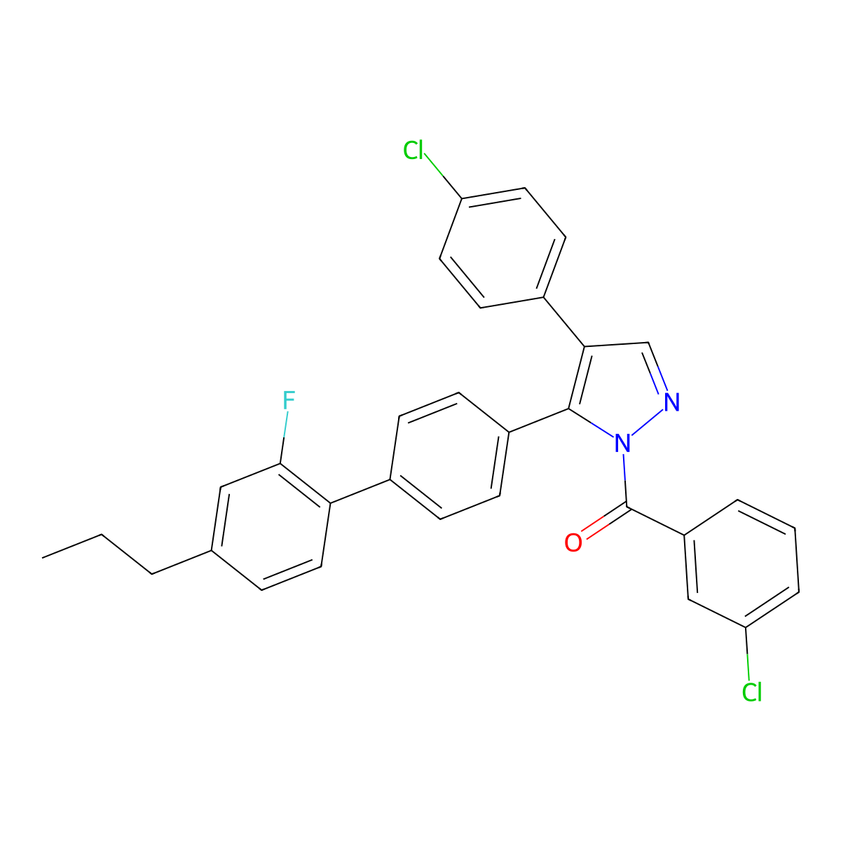(3-chlorophenyl)[4-(4-chlorophenyl)-5-(2'-fluoro-4'-propyl[1,1'-biphenyl]-4-yl)-1H-pyrazol-1-yl]methanone molecular structure, CAS 477762-88-2